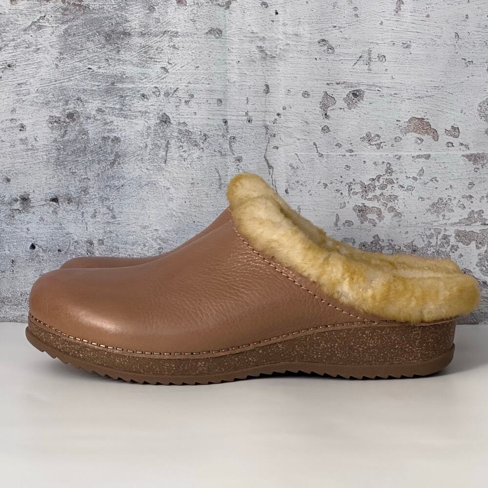 DANSKO Magda Waxy Milled Tan Leather Faux Shearling Clogs - Tan
